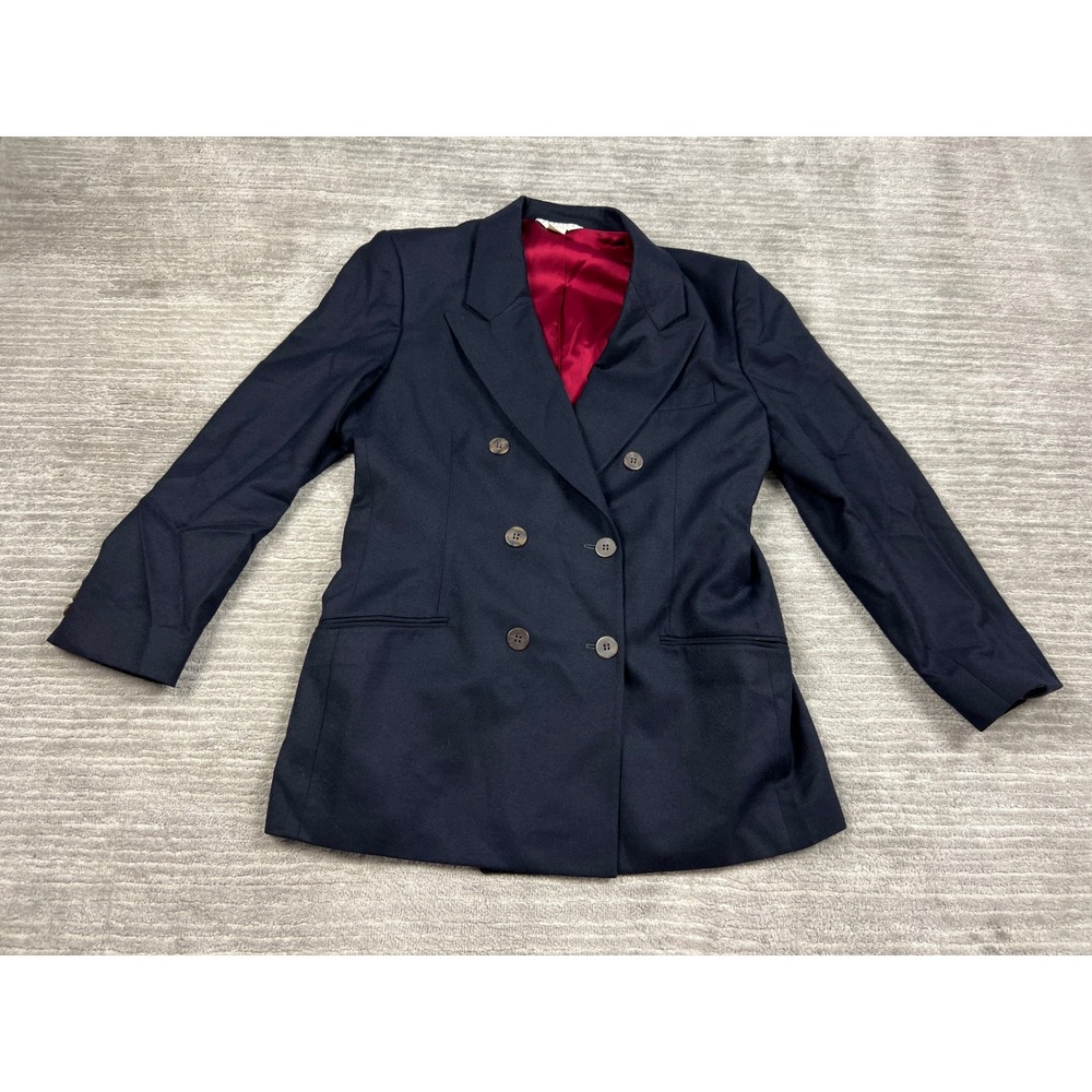 J.G. Hook Blazer Womens 12P Navy‎ Blue Double Breasted Wool Red Lining Vintage